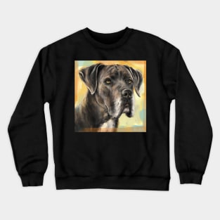 Close Up Painting of a Brown Great Dane on a Orange Yellow Background Crewneck Sweatshirt